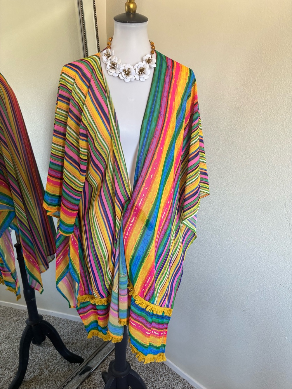 Umgee Bright Multicolor Striped Kimono in Yellow, Pink, Green & Blue